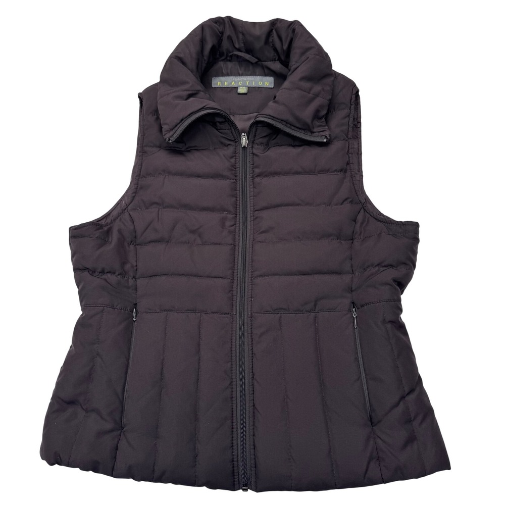 Kenneth Cole Reaction Brown Down Puffer Vest Womens Medium Quilted Full Zip
